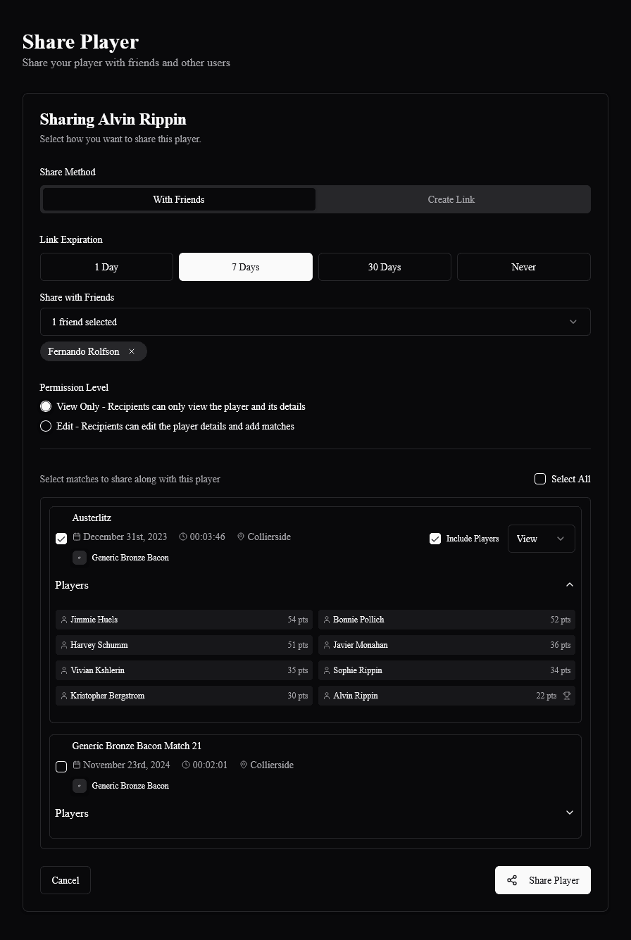 Share Player Interface Dark Mode