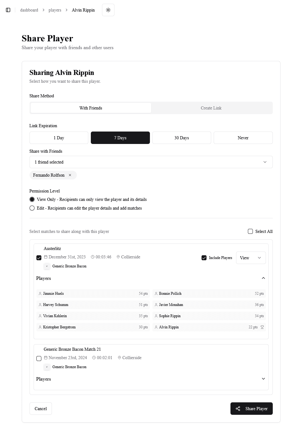 Share Player Interface Light Mode