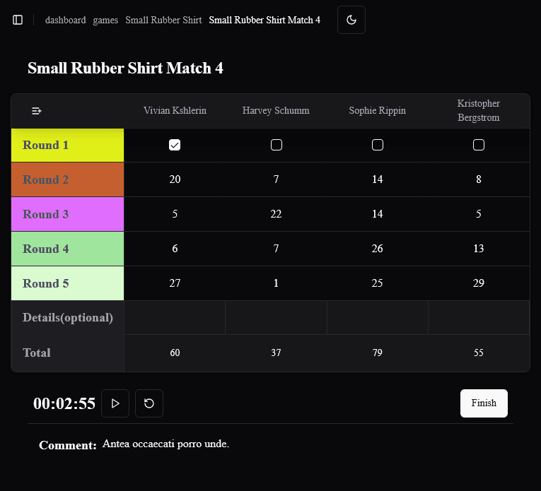 Match Scoresheet Dark Mode