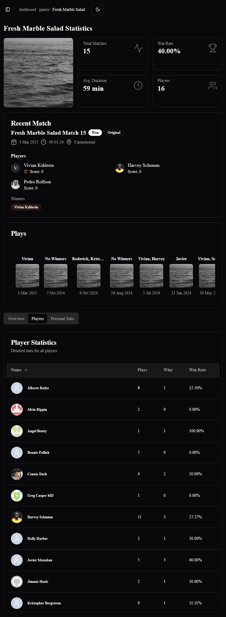 Game Statistics Dark Mode