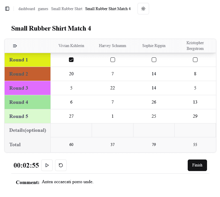 Match Scoresheet Light Mode